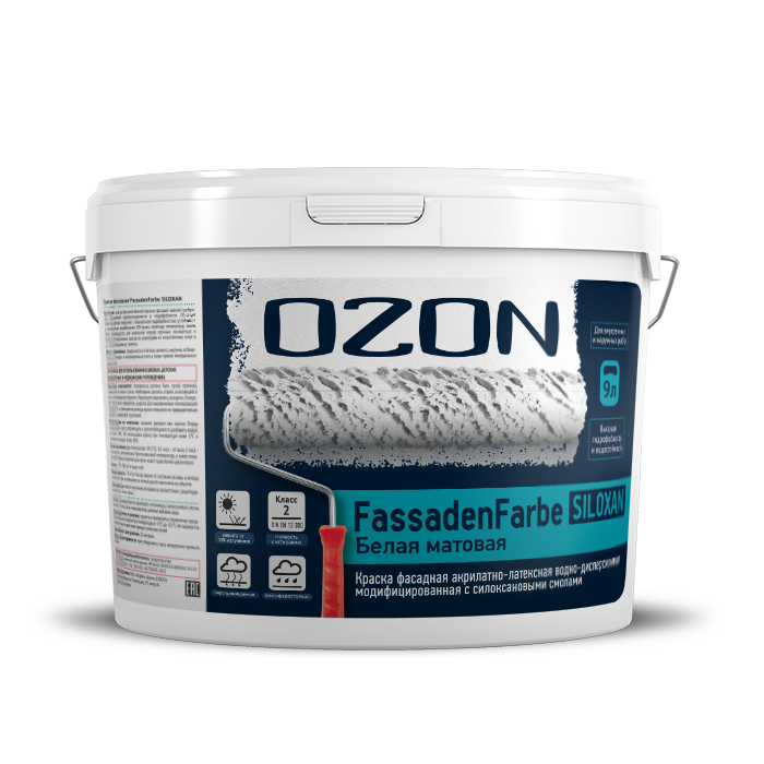 Краска фасадная OZON Fassadenfarbe Siloxan ВД-АК-114АМ-14 А (белая)  морозостойкая